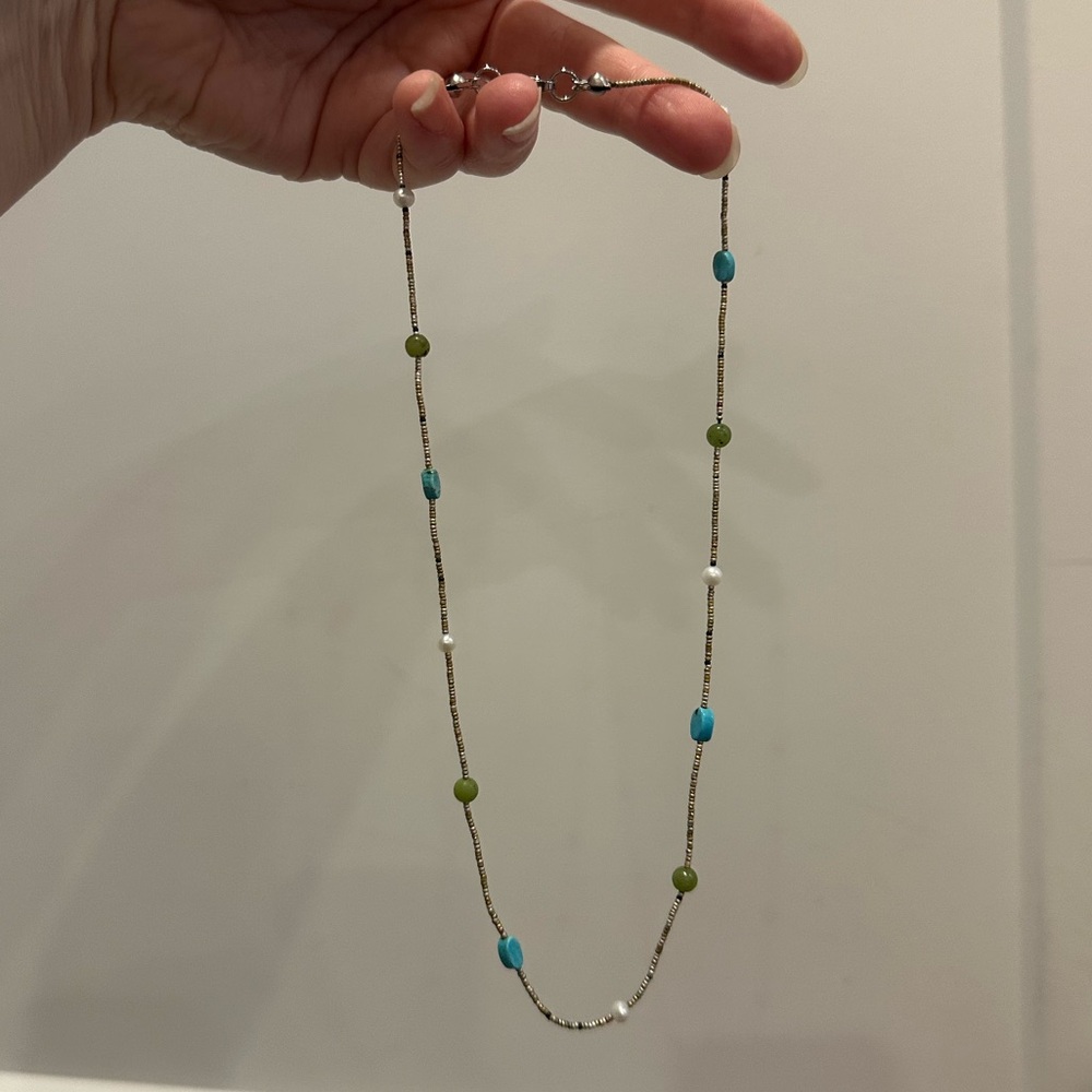 Delicate Silver Beaded Station Necklace